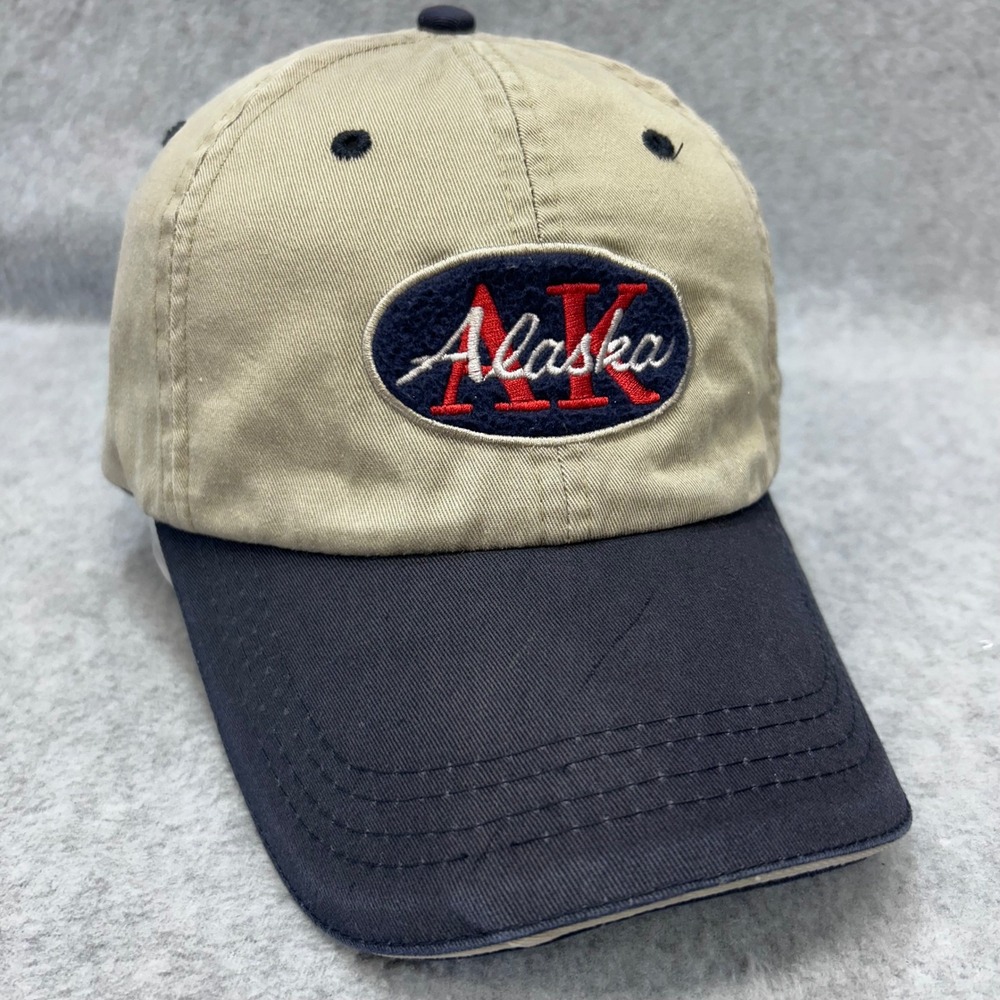 Alaska AK Patch Unisex Tan Navy Arctic Circle Enterprises Baseball Hat OSFM